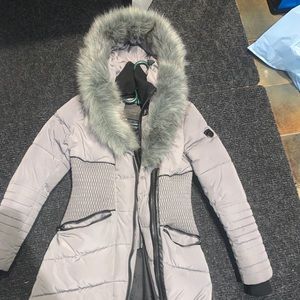 Grey fur trim winter coat